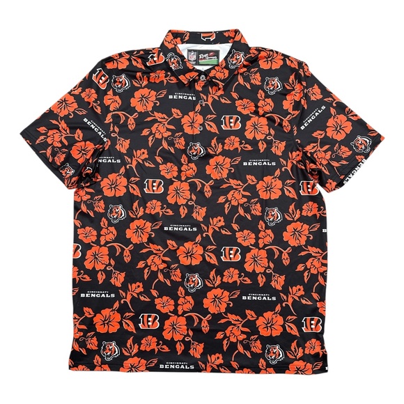 Reyn Spooner NFL Cincinnati Bengals All Over Golf Performance Polo Shirt Mens L - Picture 1 of 7